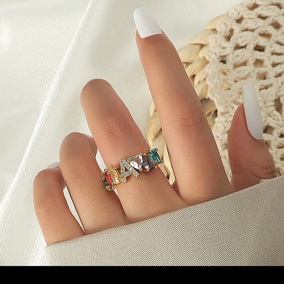 Colorful Zircon Letter Decor Ring - Picture 6 of 7